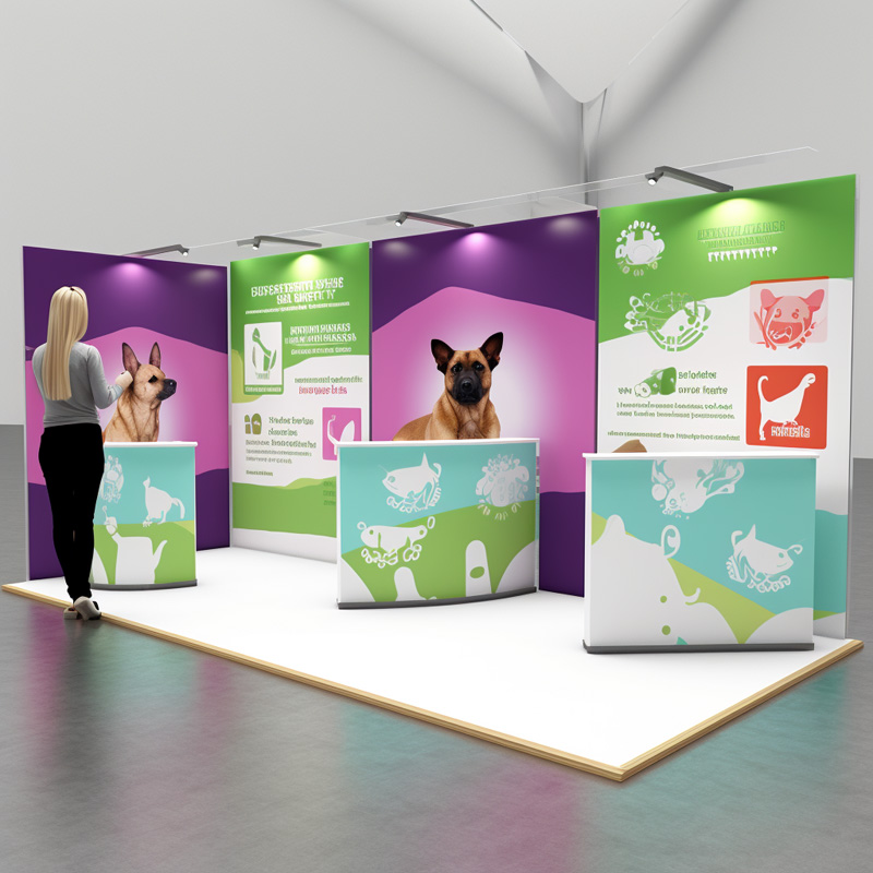 Rendered image of a popup exhibition stand for a pet supplies brand